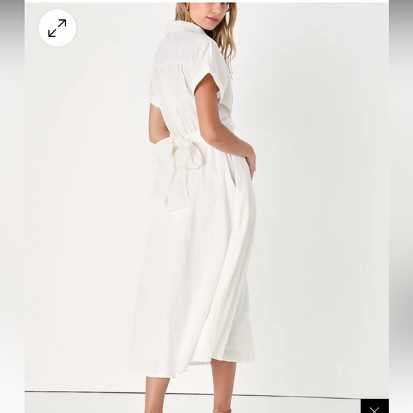 BRAND NEW WITH TAGS - Palermo Perfection White Collared Midi Dress with Pockets - Picture 4 of 5